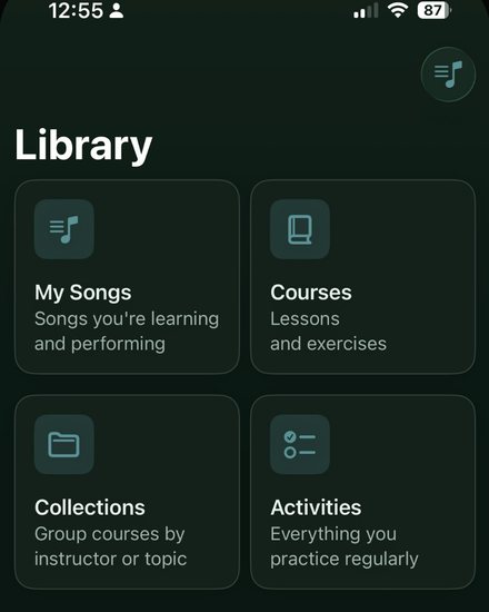 RunThrough library on iPhone with My Songs, Courses, Collections, and Activities